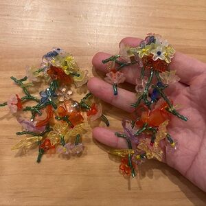 Handmade Colorful Floral Beaded Clip-On Earrings Statement Garden Flower Design